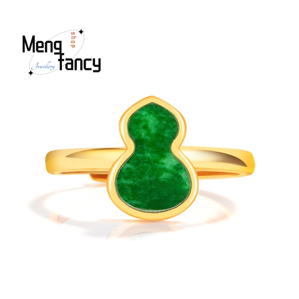 البورمية الطبيعية A-الصف الجاديت الأزرق والأبيض القرع الدائري الجليد نوع اليشم S925 الفضة مطعمة خاتم عصري للنساء قابل للتعديل