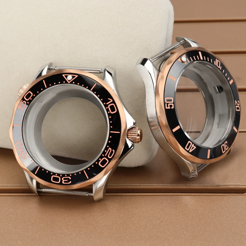 41mm Silver Rose Gold Watch Cases Parts Ceramic Bezel Sapphire Glass For Mod Seamaster 300 NH34 NH35 NH36 NH38 72 Movt 31mm Dial