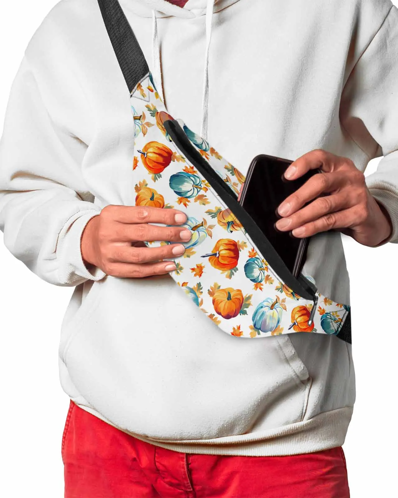 Riñonera impermeable con estampado de hojas de calabaza para hombre y mujer, bolso de cintura con diseño de hojas de calabaza pintadas a mano, bolsa de cinturón, Cartera de plátano