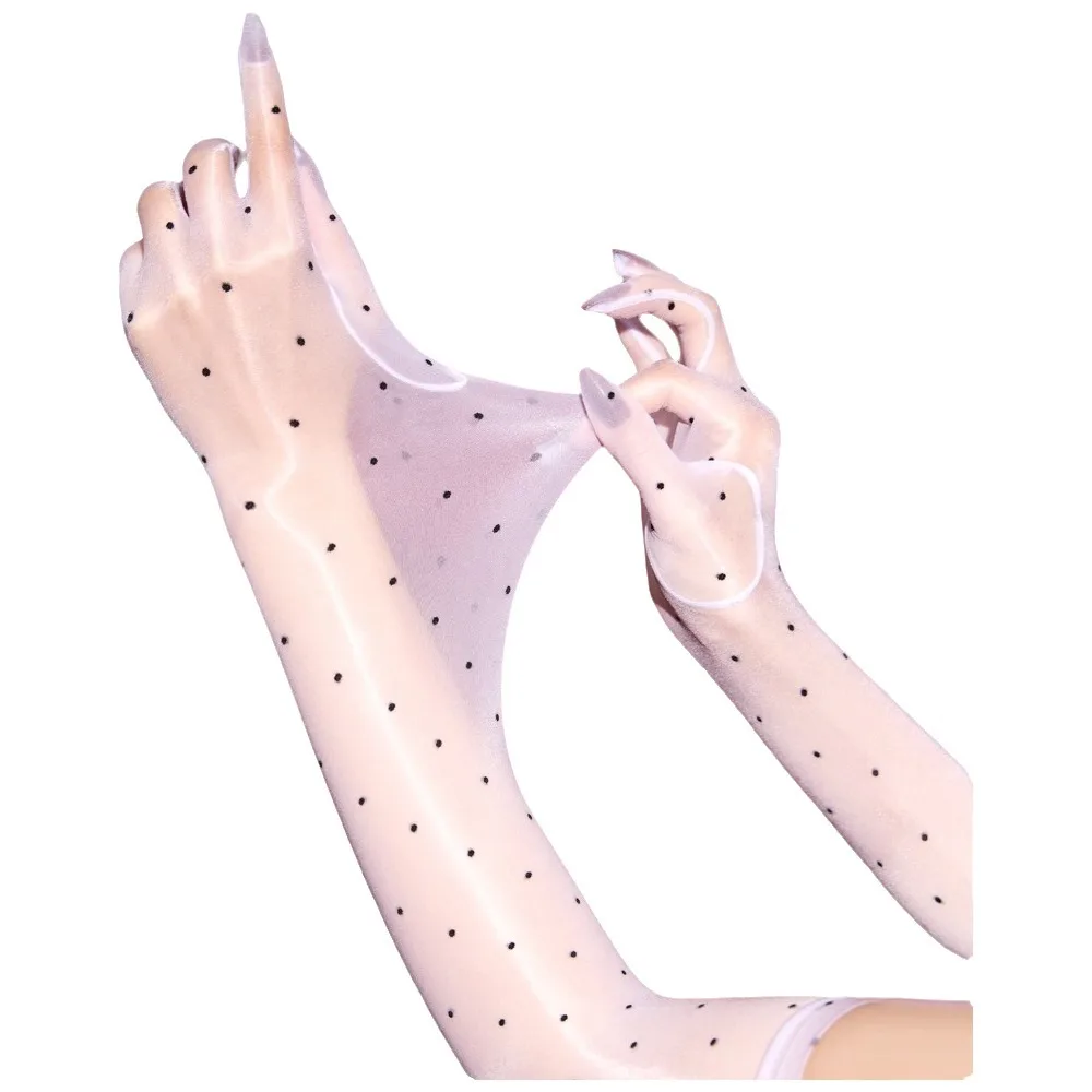 New Retro Sexy Five Finger Gloves Ultra Thin Oil Shiny Shiny Glossy Gloves Elastic Polka Dot Long Gloves Women Party Wedding