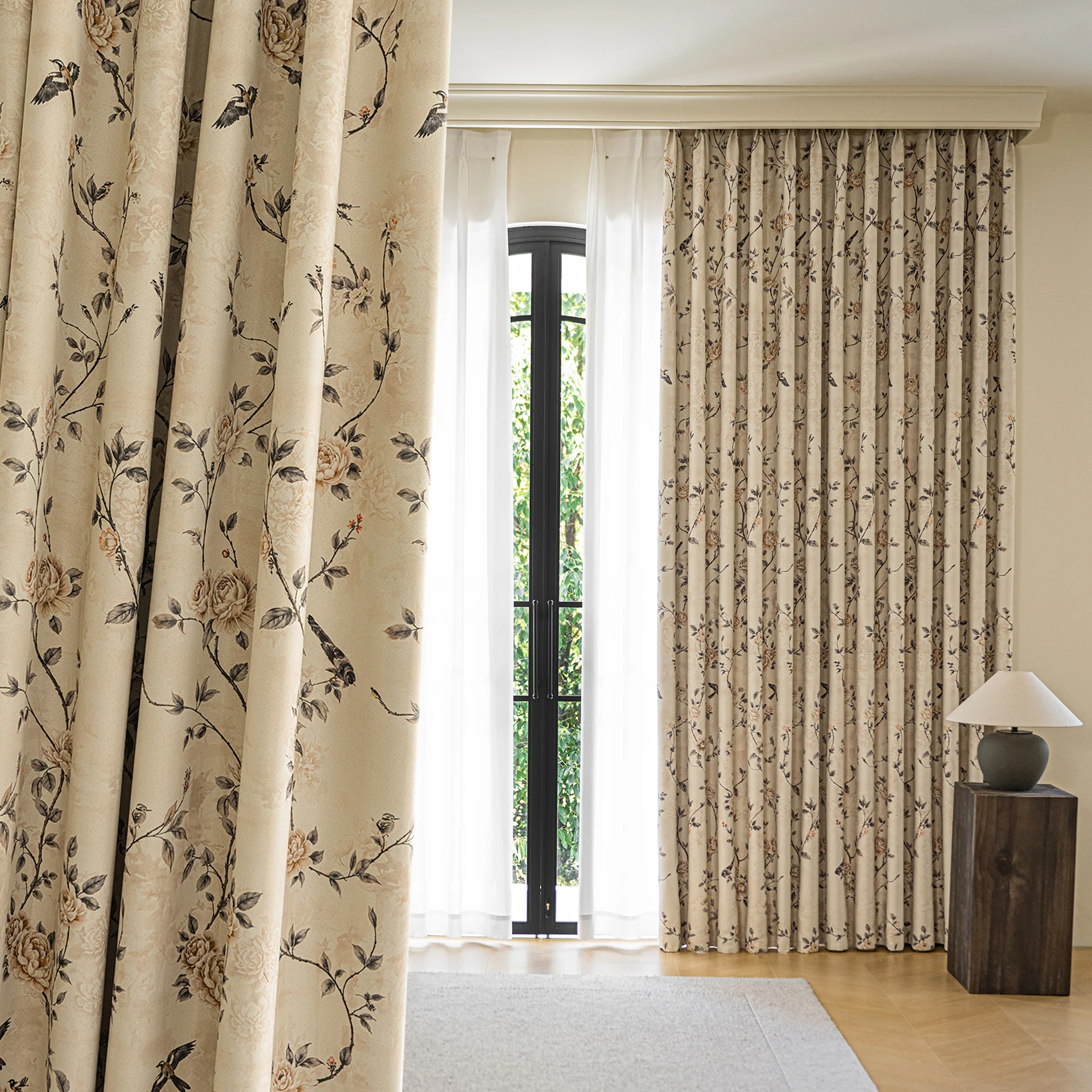 

Flower Bird Print Farmhouse Curtains for Room Darkening Blackout, Thermal Insulated, American Country Clip Rings Drapes