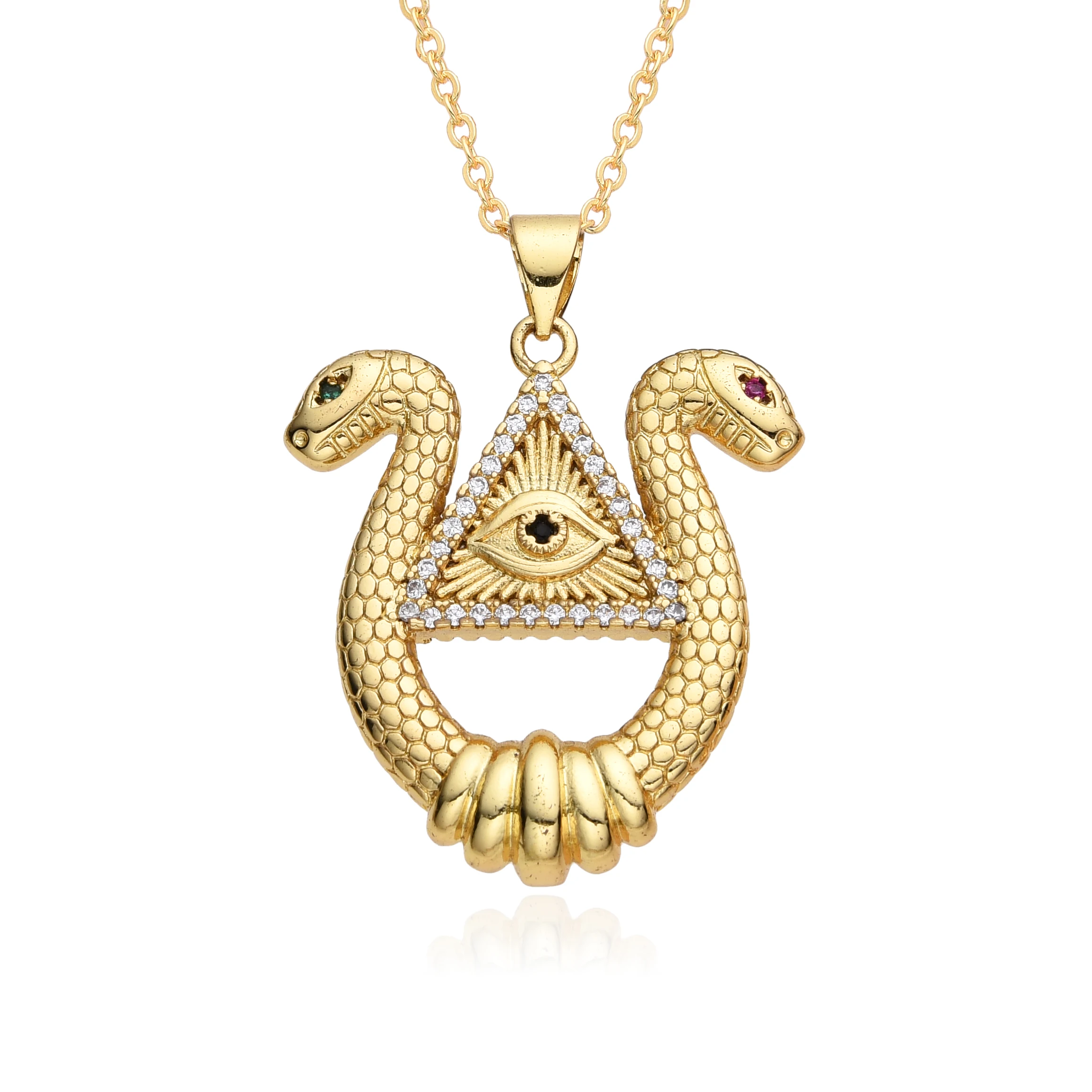 Vintage Gold Color Horseshoe Snake All-seeing Eye Providence Charms Zircon Necklace for Women Choker Pendant Jewelry Wholesale