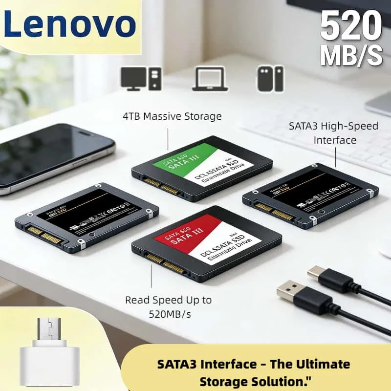

Lenovo 4TB External SSD USB 3.0 Portable Solid State Drive 540MB/s Shockproof Aluminum External Hard Drive For PC Laptop Gaming
