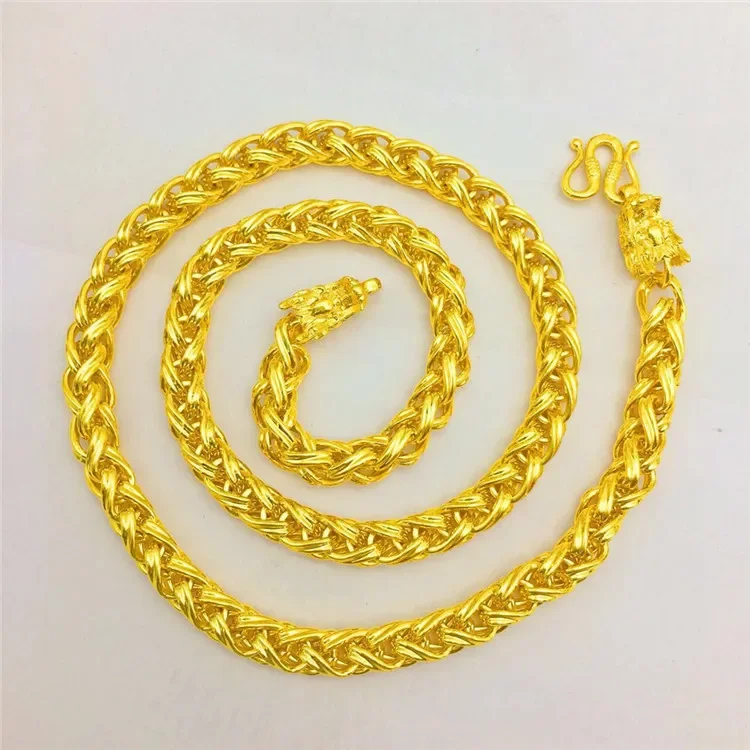 Real 18 K Yellow Gold Color RetroDouble Tap Twine Lantern Necklace Chain Birthday Wedding Engagement Fine Jewelry Gifts