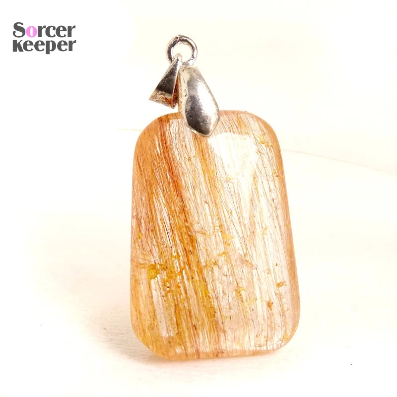 Natural Citrine Yellow Crystal Rutilated Quartz Pendant Hairstone Necklace Polished Stone Healing Stone for Jewelry Making OS662