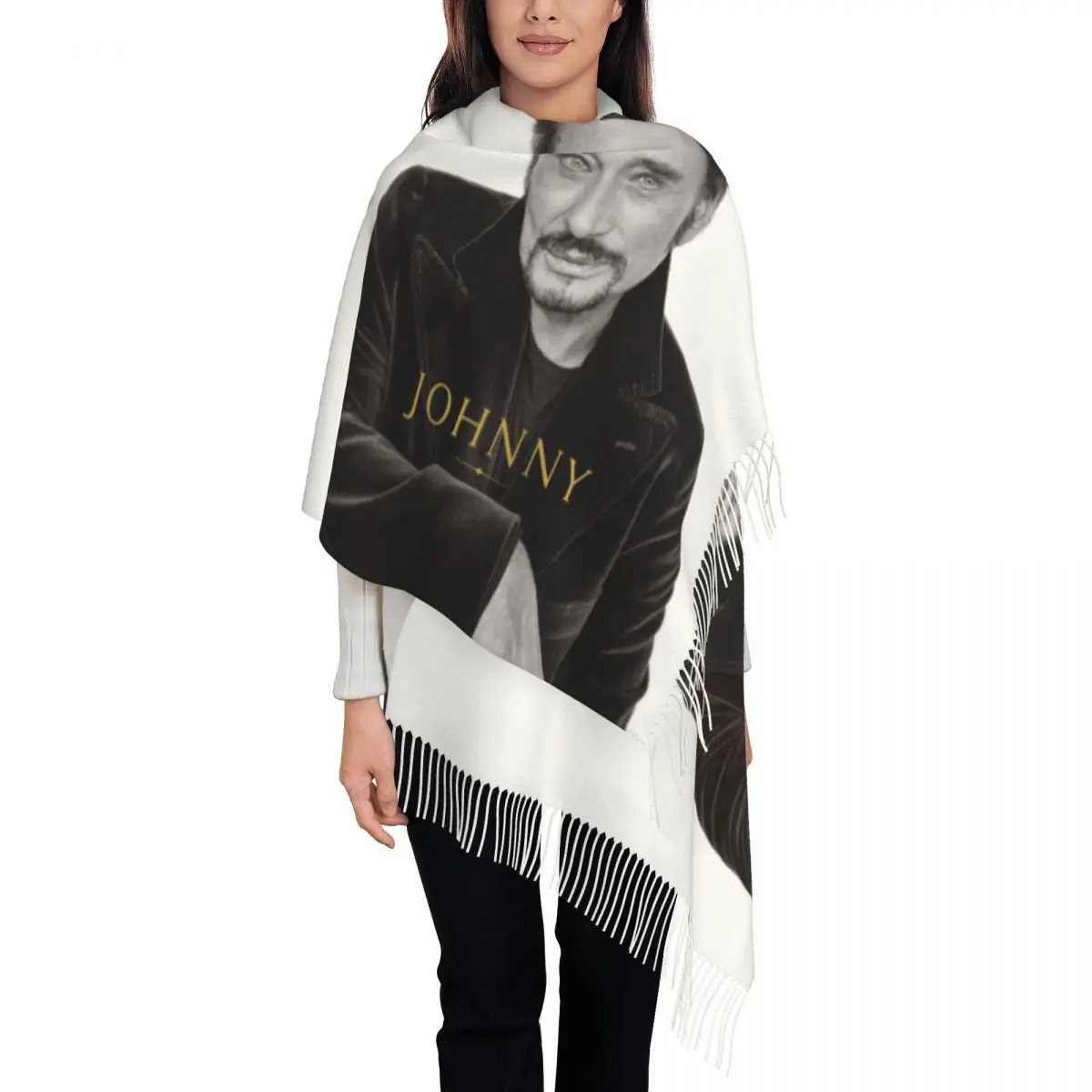 

Lady Long French Rock Johnny Hallyday Scarves Women Winter Fall Soft Warm Tassel Shawl Wrap France Singer Scarf