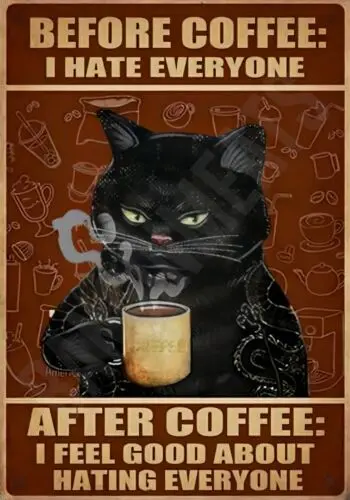 Before Coffee I Hate Everyone Cat Funny Sign 8