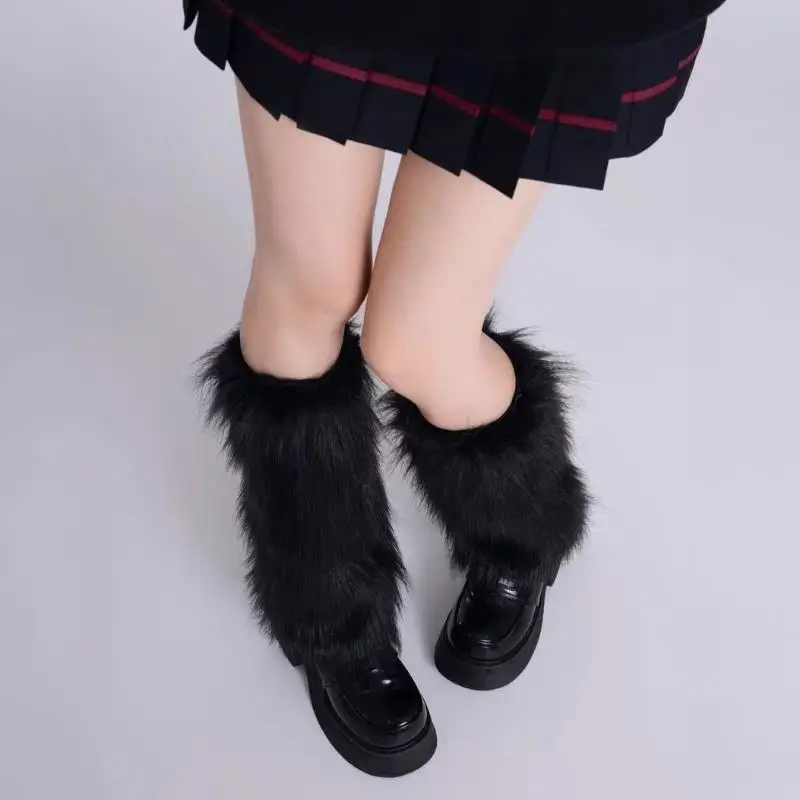 인조 모피 레그 워머 부츠 커버 Y2K 고스 솔리드 레그 삭스 펑크 JK 무릎 길이 핫걸 패션 무릎 길이 힙합 스타킹