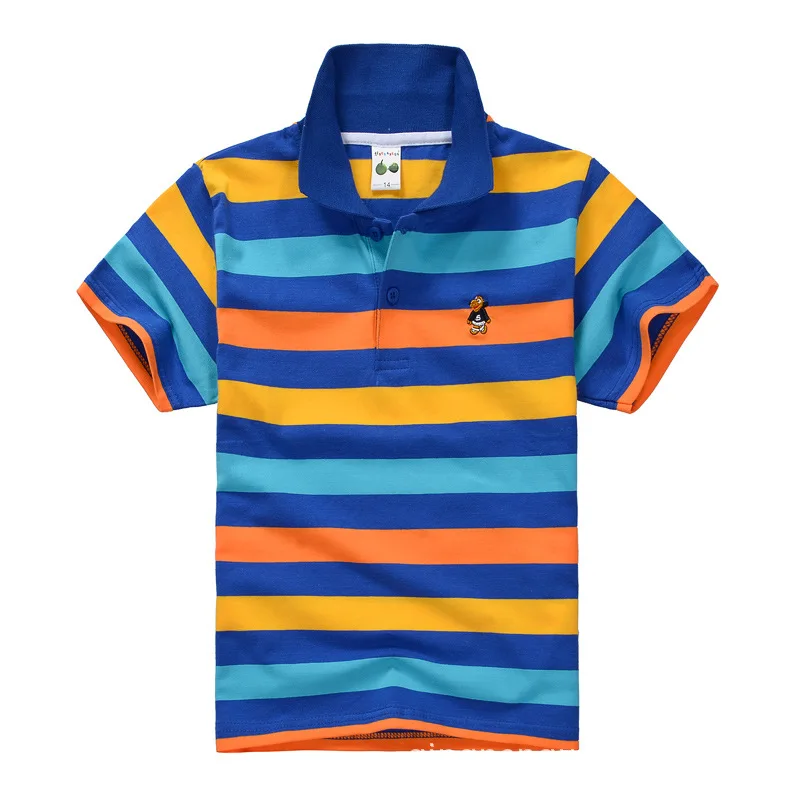 Baby Boy Sports Polo Shirts Summer Short Sleeve Shirt Teenagers Boys Chemise Cotton Stripes Camisa Polo Kids Costume 3-14 Years