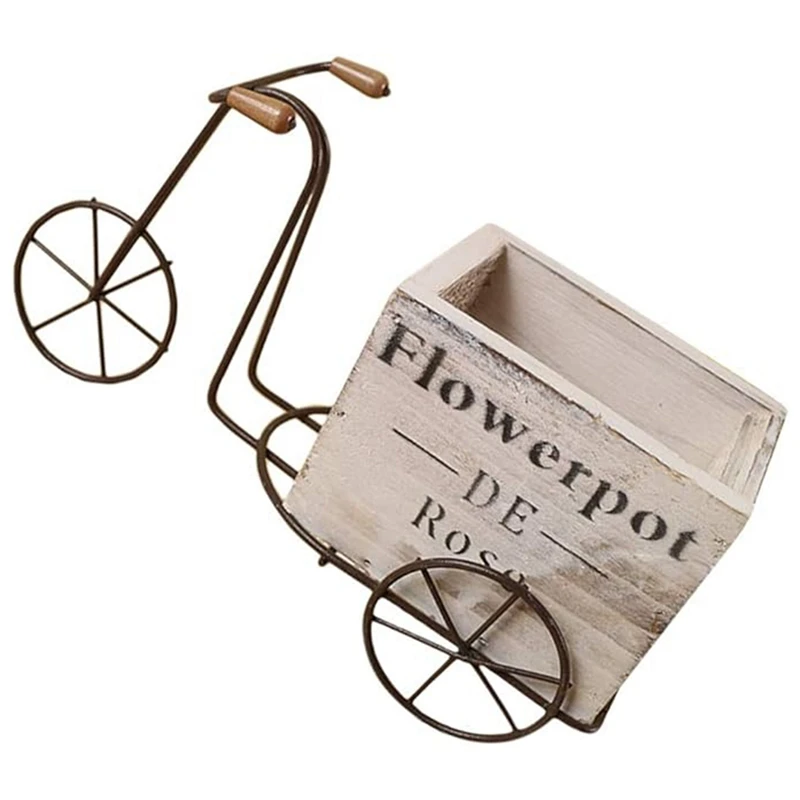 وعاء زهور خشبي عتيق على شكل دراجة ، زارع عصاري ، أصيص زهور فني من الحديد ، حامل زهور ، ديكور حديقة فناء منزلي ، حرف متينة