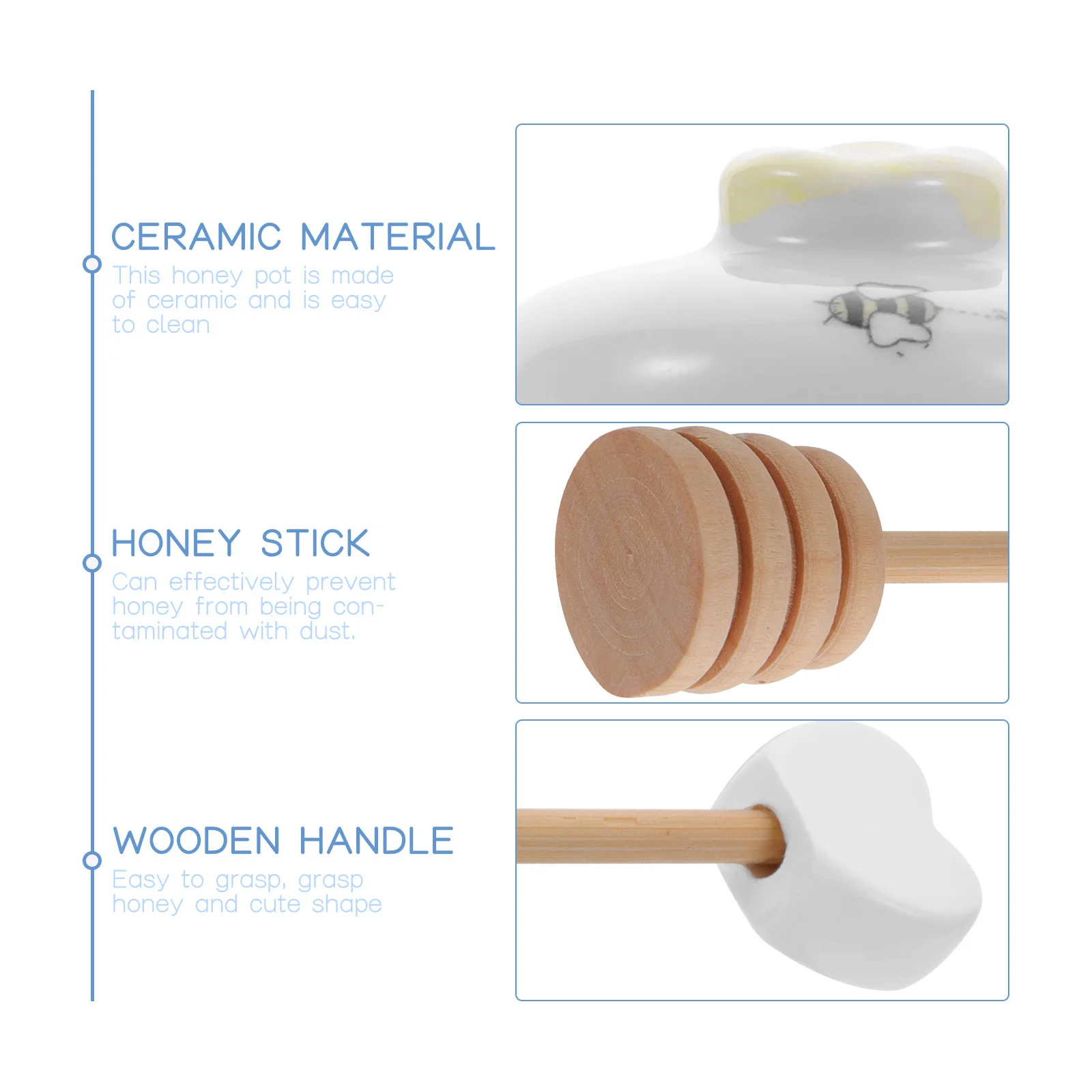 

Cutest Honey Jar with Dipper Stick Lidded Honey Container for Kitchen Storage Syrup Candy Tea Jar Ceramic Design