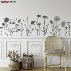 Large Wildflowers Wall Decal, Floral Wall Decal, Handdrawn Flowers Wall Sticker, Garden Decor for Living Room Nursery E786