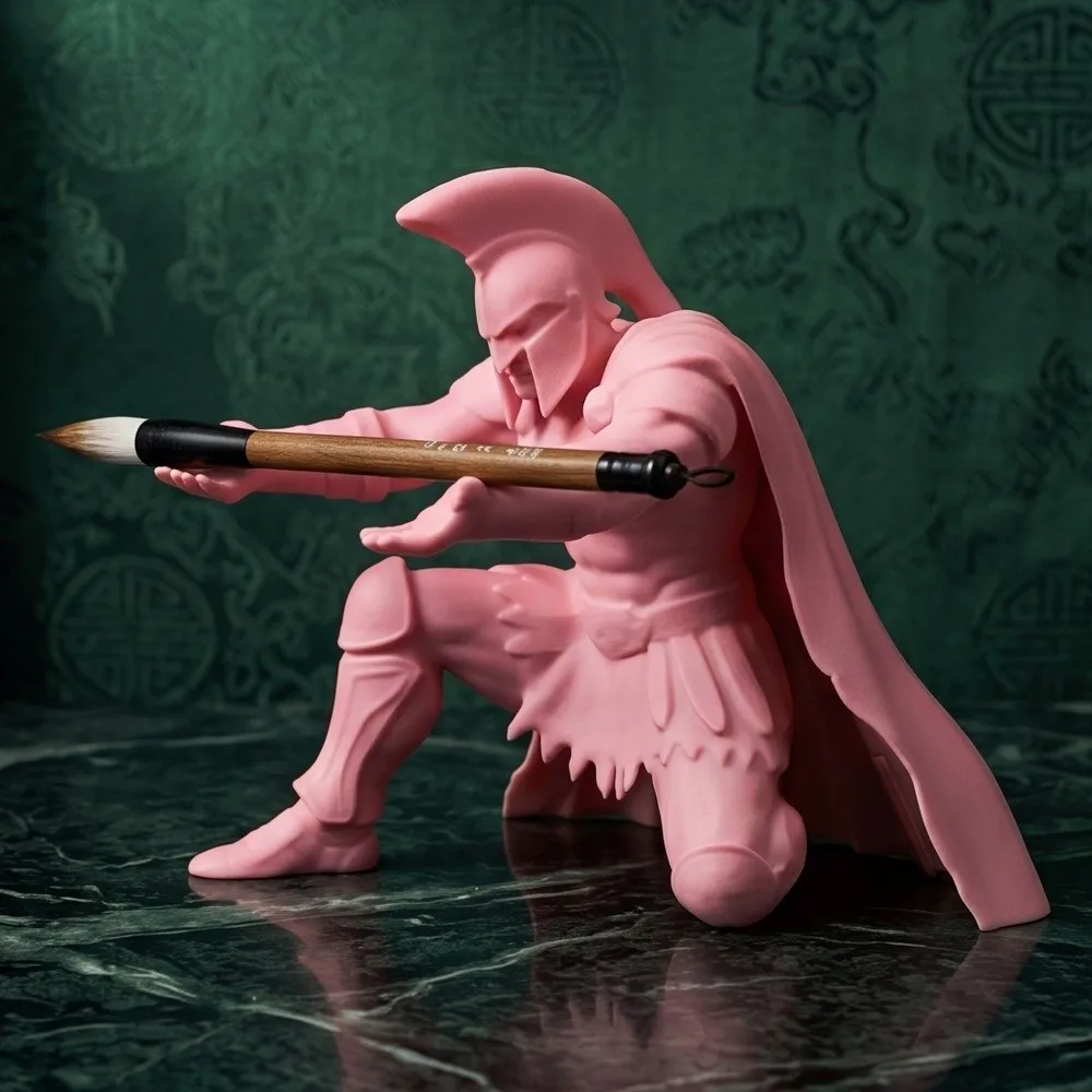 3D Printed Warrior Pen Holder Vintage Plastic Kneeling Knight Pen Rack Waterproof Desktop Stationery Storage Birthday Gift