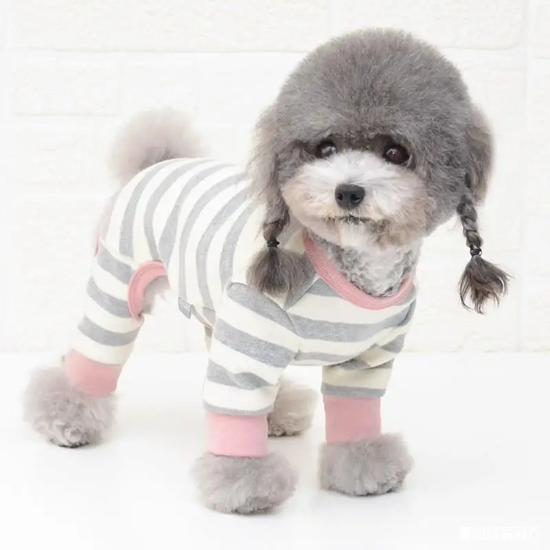 

Puppy Clothes Boy Girl Dog Jumpsuit Outfits M L York Poodle Suits Stripe Cotton Bottoming Shirt Winter Pet Dogs Pajamas Costumes