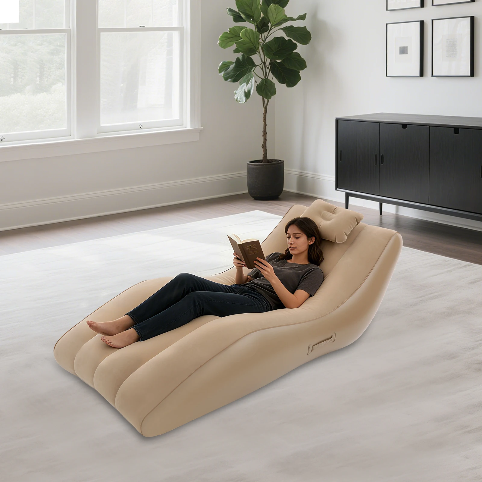 Sofá inflable portátil con almohada, cama inflable con bomba de aire eléctrica, tumbona para acampar, playa, uso interior y exterior