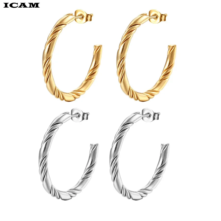 ICAM The New Popular diameter 30mm Hoop earrings New gold color 5mm stainless steel earring twisted wire Casual sports earrings