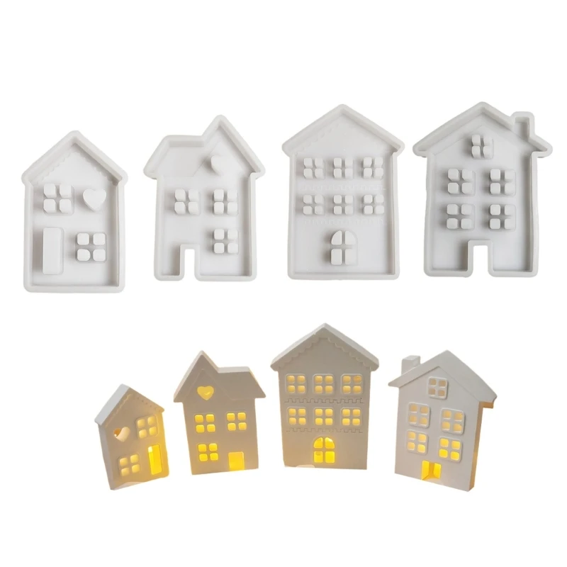 Pack of 4 Home Decors Silicone Molds 3D House Resin Crafting Molds Home Ornament Molds Silicone Moulds Set R3MC