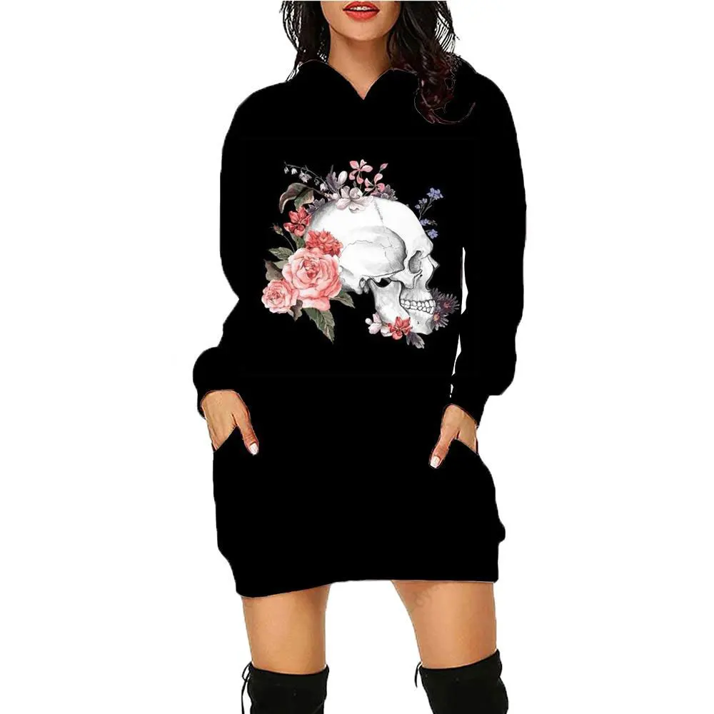 Neues 3d gedrucktes Kapuzen kleid mit Halloween-Schädel druck, Sport hemd, lang ärmel iger Pullover, lose Mode kleidung für Herbst und Winter