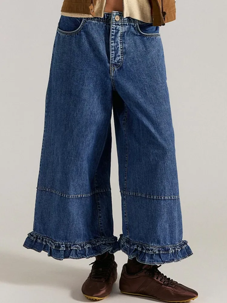 

Women High Waist Wide Leg Pants Hole Straight Pants Jeans Casual Trendy Trousers 2026 Spring Autumn New Denim Trousers