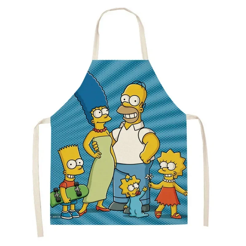 The Simpsons Linen Apron Fashion Creative Parent-child Anti-fouling and Oil-proof Apron Cute Cartoon Adult Children Cooking Bibs