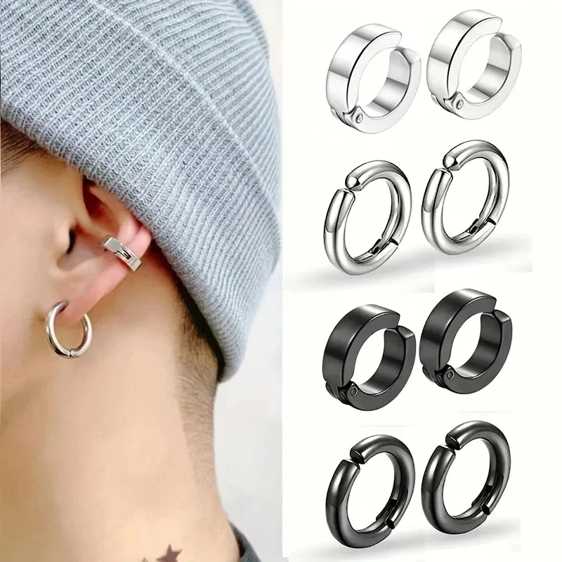 2/4 Pairs Punk Style Stainless Steel Ear Clip Set - Chic Circle Ear Cuffs No Piercing Needed Trendy Jewelry Gift