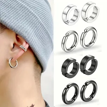 2/4 Pairs Punk Style Stainless Steel Ear Clip Set - Chic Circle Ear Cuffs No Piercing…