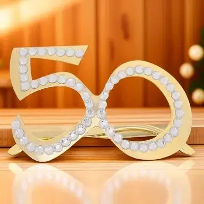 

1Pair Birthday Glasses 50 Years Rhinestone Glitter Frame Plastic Fun Photo Booth Prop Photo Party Accessory Birthday Supply