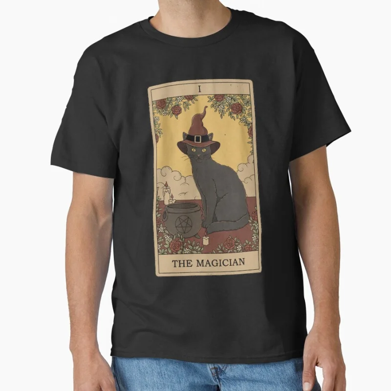 

The Magician Vinage Tarot Card Cat Funny magical cats cute pet Gift T shirt for men large size Adult Tops S-6XL mens clothing