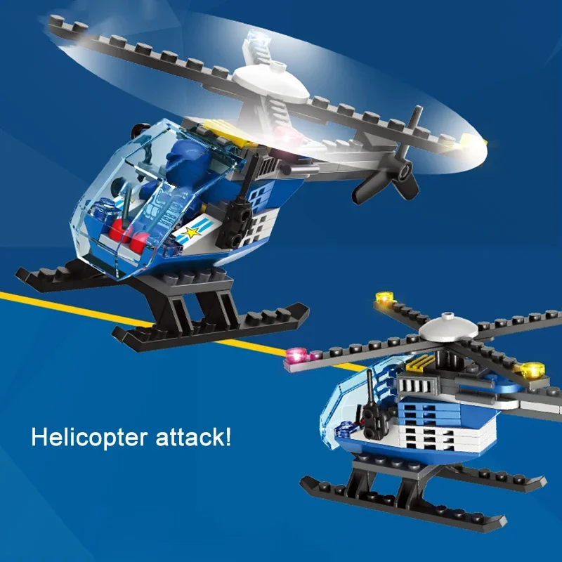 655Pcs City Police Catch Bank Robber Sets Building Blocks SWAT Vehicle Helicopter Policeman Thieves Figures Bricks Toys Children