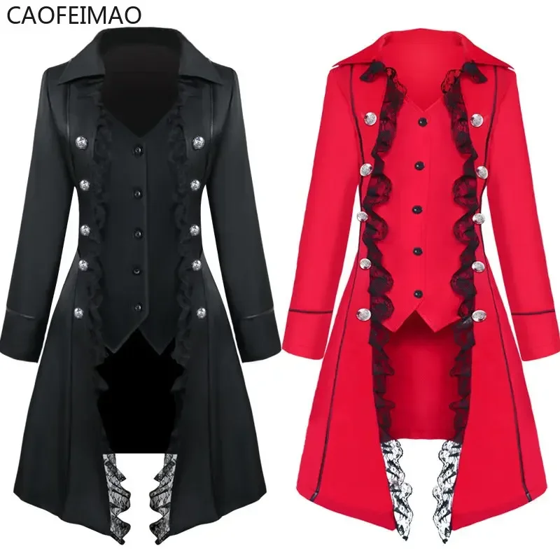 

2025 New Caofeimao Omen Medieval Dress Cosplay Costumes Lace Trim Single Breast Jacket Coat Victorian Gothic Clothing