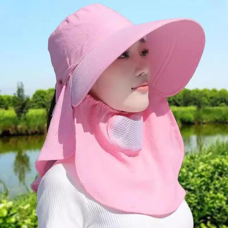 Women's Outdoor Farm Work Summer New Style Hat UV Protection Sunshade Face Mask Detachable Shoulder Shawl Anti-Ultraviolet