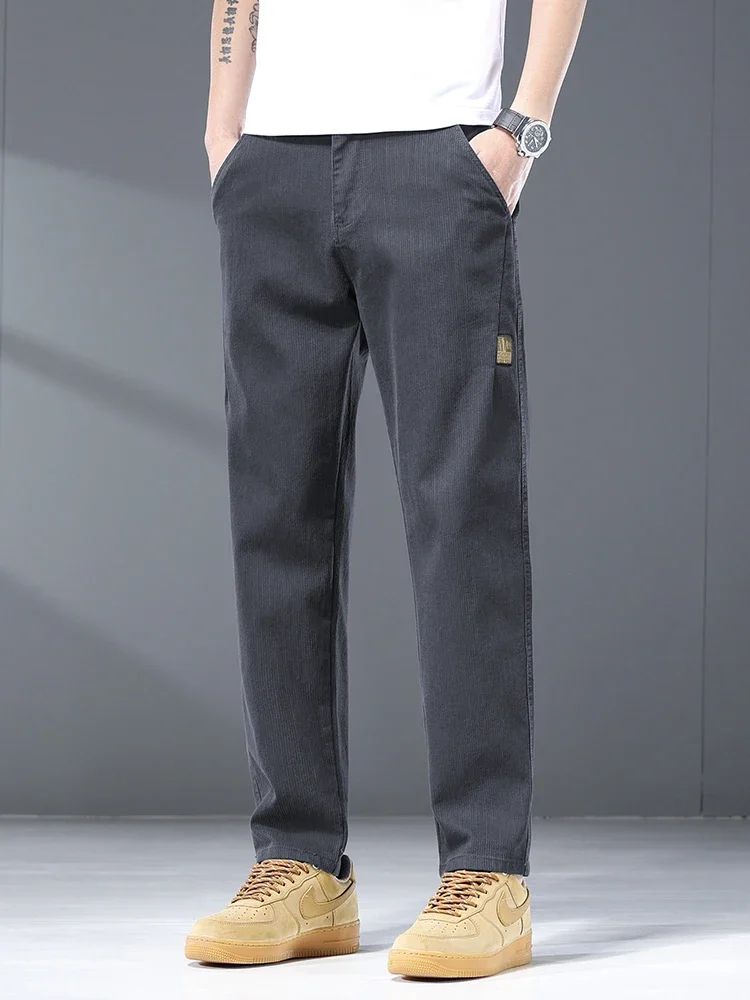 2024 Autunno Nuovo Marchio di Abbigliamento Pantaloni Cargo da Uomo in Cotone Elastico in Vita Pantaloni Casual Maschili Verde Esercito Grigio Pantaloni Stretch