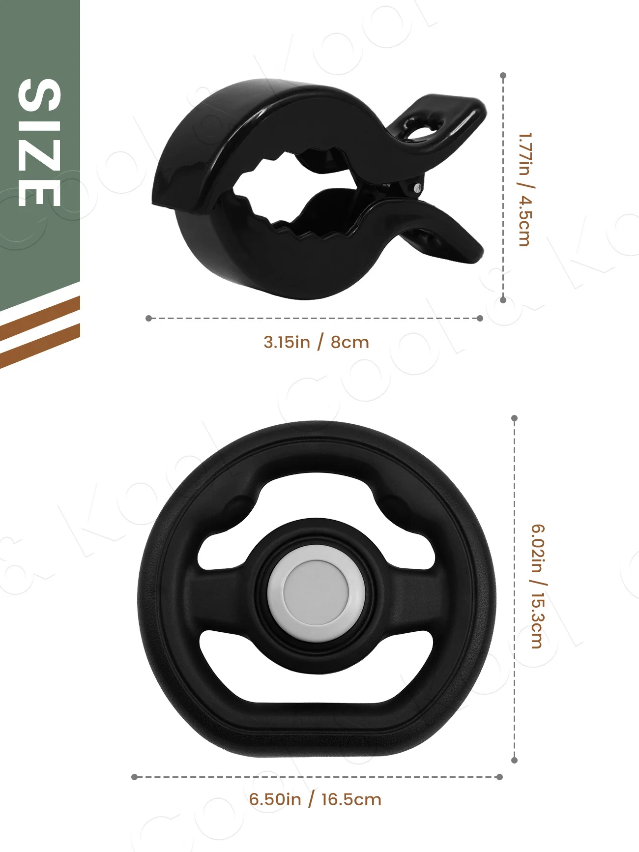 Baby Stroller Steering Wheel & 2 Clips Set, Universal Pretend Driving with Safety Harness Clips for Toddler Baby Stroller