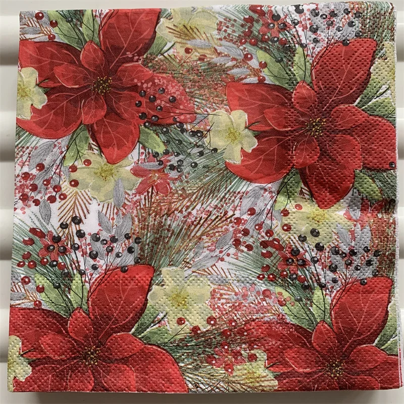 20 vintage Christmas napkin paper tissue Xmas Santa Claus deer snow flower handkerchief decoupage wedding birthday party decor