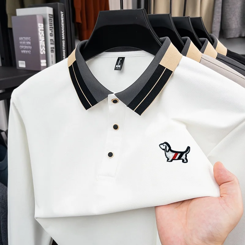 Exquisites, hochwertiges Herren-Poloshirt mit Print, Herbst, Langarm, Kontrastfarben, hautfreundlich, T-Shirt, für den Alltag, Freizeitkleidung für Herren – Detail 4