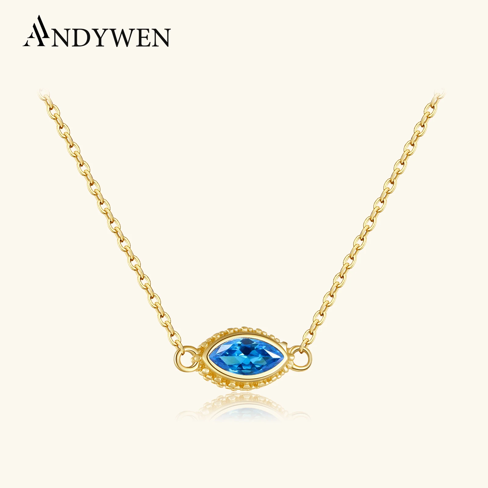 

ANDYWEN 925 Sterling Silver Big Blue Eye Charm Pendant Long Chain Necklace 2025 Luxury Women Fine Jewelry Crystal Party Gift