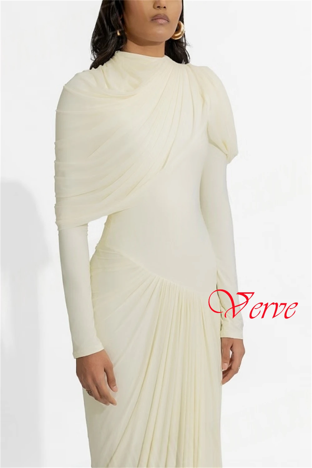 Customized Soft  Jersey Evening Dress Exquisite Crew Neck Long Sleeves Special Occasion Gowns Simple Sweep Train Prom Dress