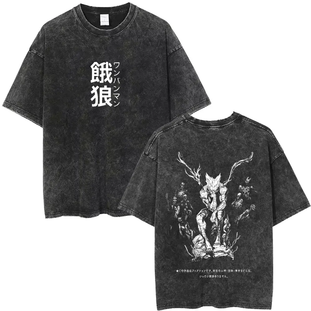 

Japanese Anime One Punch Man Garou Washed Vintage T-shirt Men Women Fashion Oversized T-shirts Men's Casual 100% Cotton T Shirts