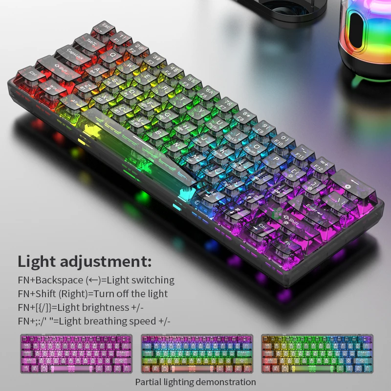 XUNSVFOX K30pro Fully transparent Bluetooth mechanical keyboard full-key hot-swappable RGB light effect eSports 61 keys