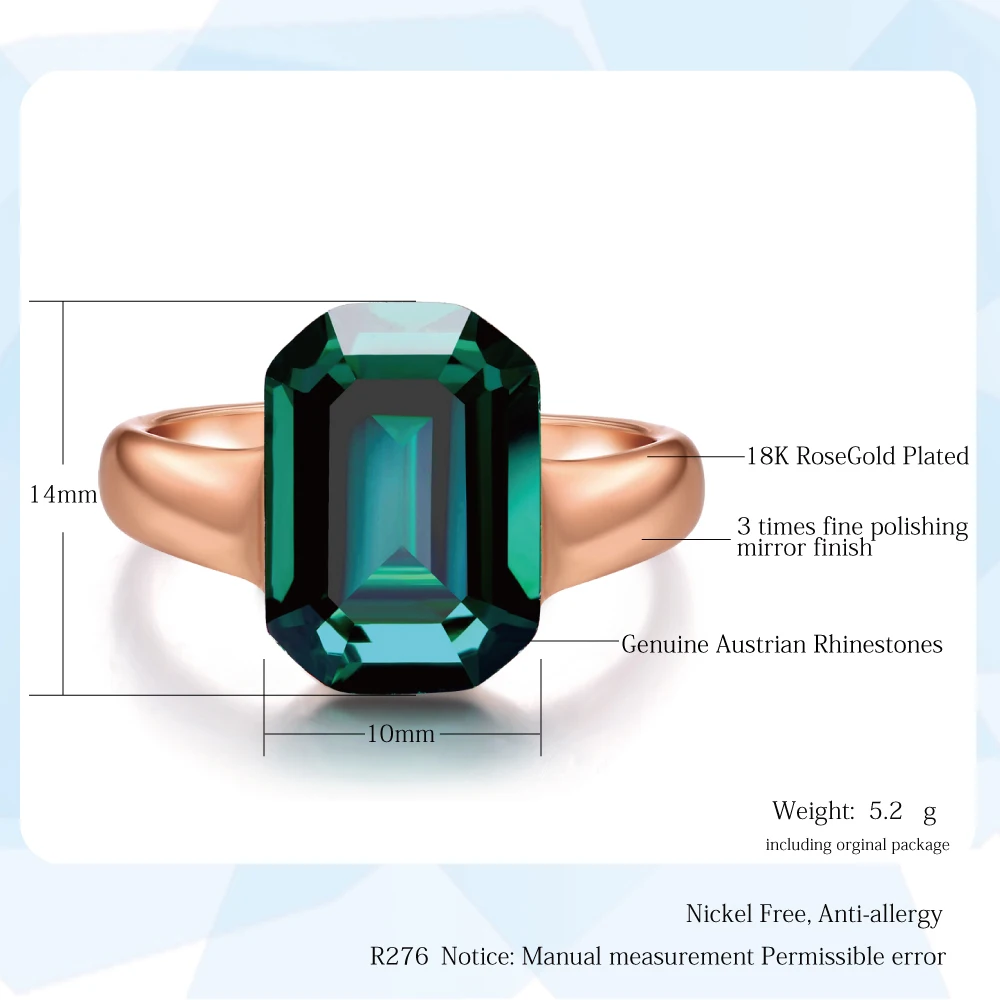 Green Big Crystal Elegant Finger Ring HotSale Rose Gold Color Fashion Brand Red Crystal Jewelry For Women anel DFR276