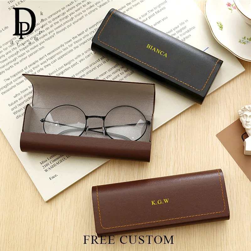 

Personalized Name Luxury Glasses Box Protective PU Leather Customizable Glasses Case Travel Portable Sunglasses Storage Box Bag