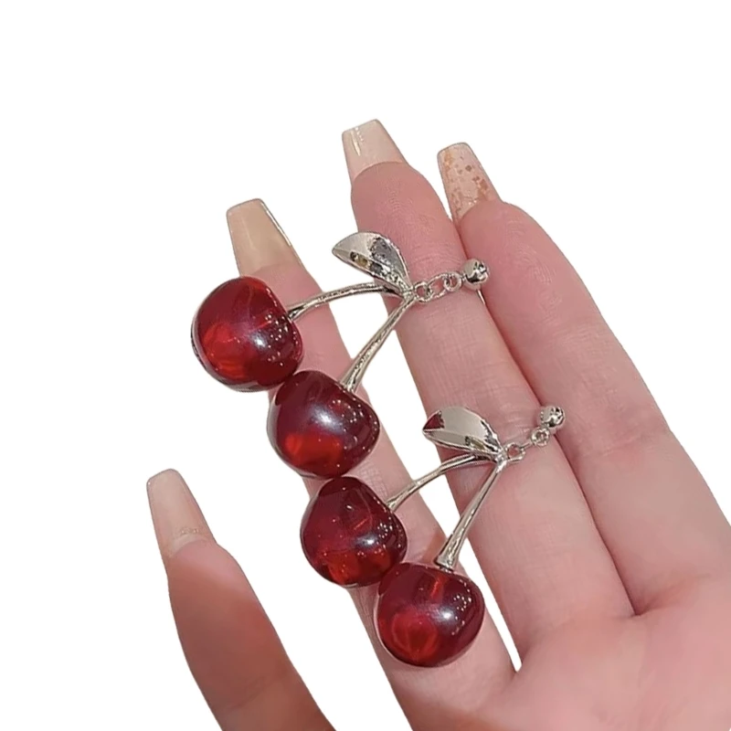 Fashionable Cherry Shaped Alloy Earrings Vibrant Cherry Shaped Earrings Accessory for Students and Professionals Alike