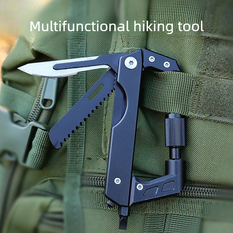 Carabiner Multitool EDC Carabiners Pocket Knife, Serrated Knife, Rope Cutter, Screwdriver for Camping Climbing