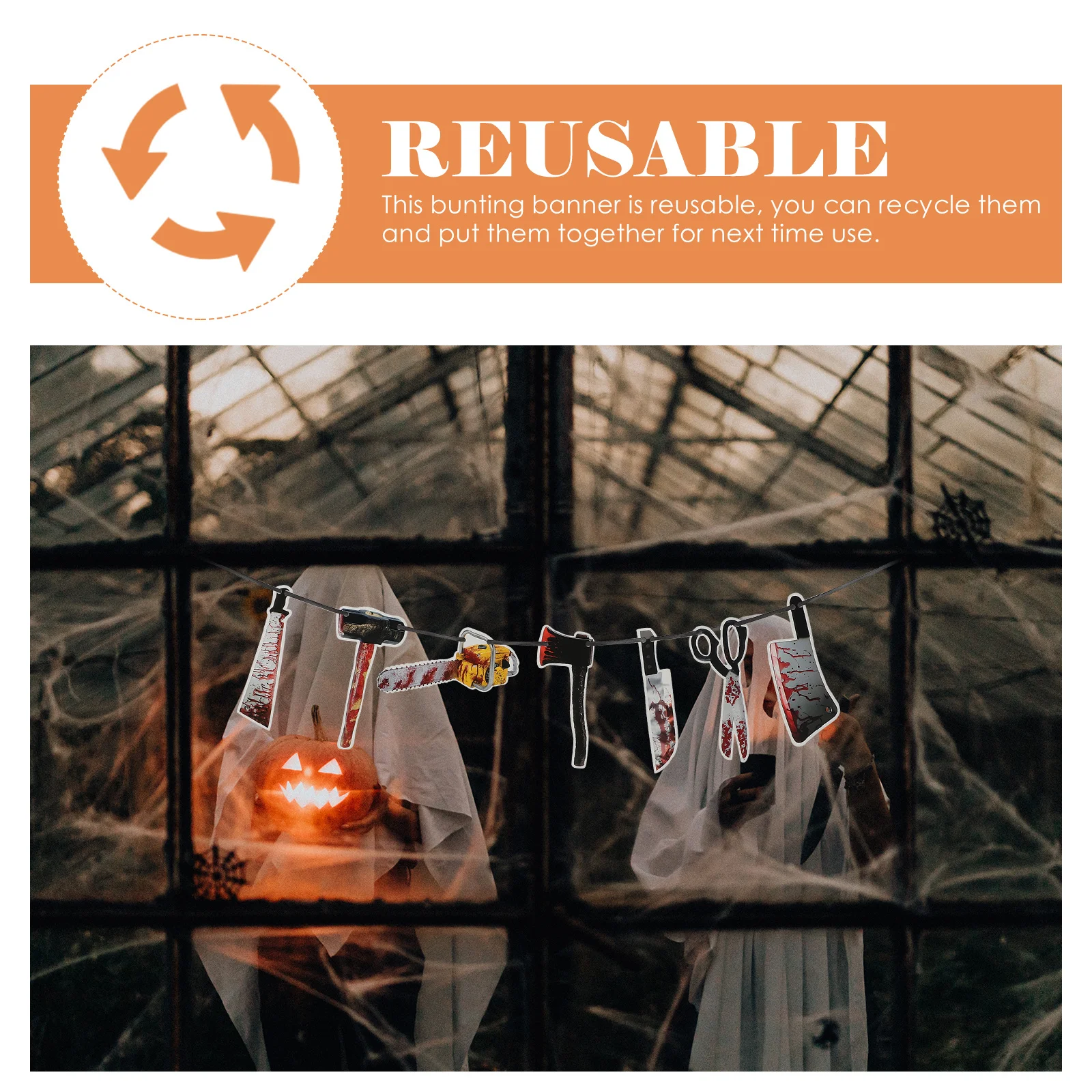 

2Sets Halloween Party Banner Creepy Tool Design Indoor Outdoor Reusable Hanging Flags Creative Hanging Pendant