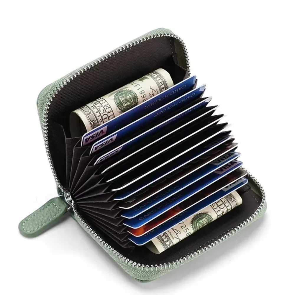 Top Layer Cow Leather Card Holder Genuine Leather RFID Protection Short Wallet Anti-Theft Technology Credit Card Holder