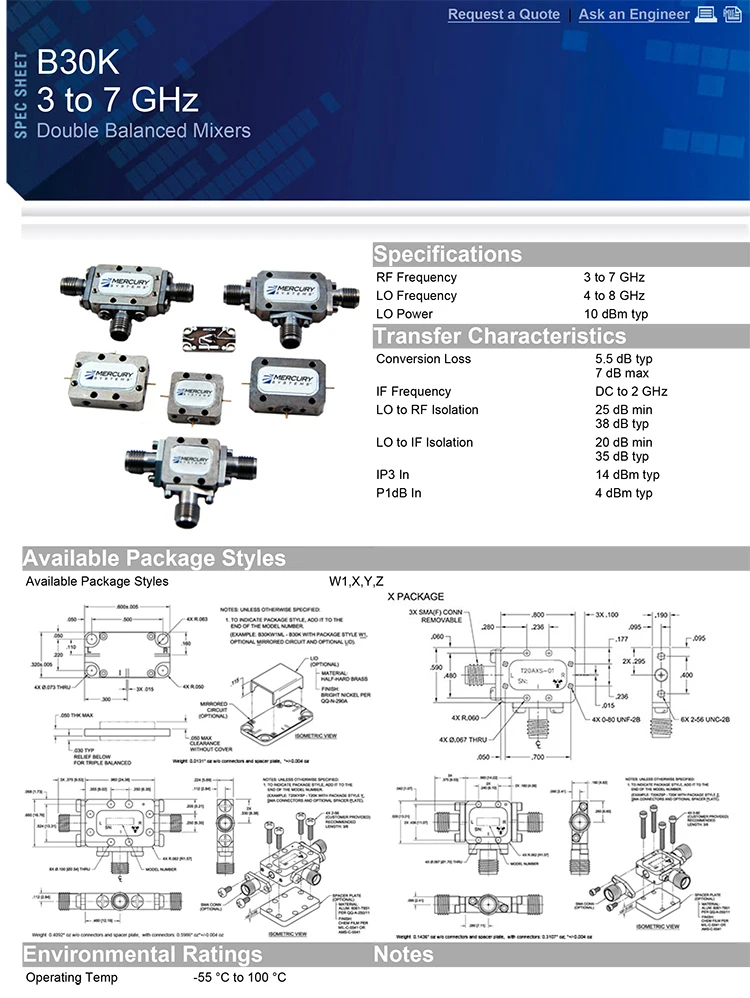 Microwave B30kxs 3-7ghz SMA RF Microwave Double Balanced Mixer