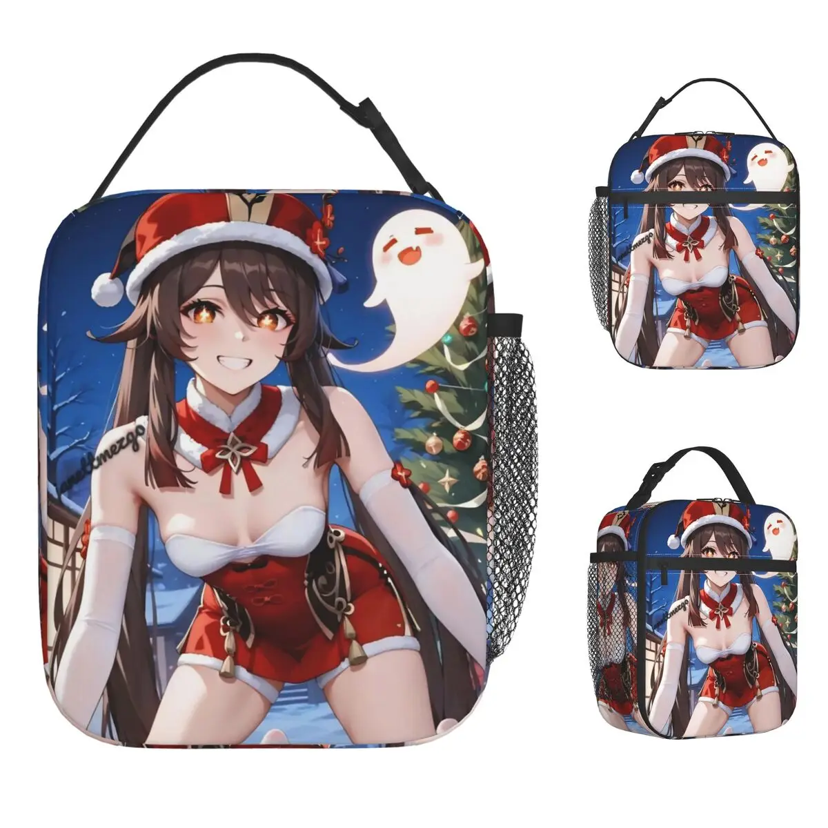 Anime Genshin Impact Hu Tao Chrismas Game Lunch Bag Outdoor Picnic Lunch Box For Child Fun Graphic Thermal Lunch Bags