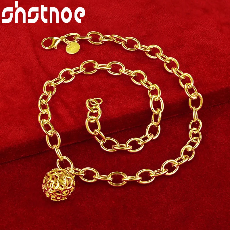 

SHSTONE 24K Gold Hollow Ball Chain Necklaces For Woman Fashion Party Wedding Engagement Charm Jewelry Lady Choker Birthday Gifts