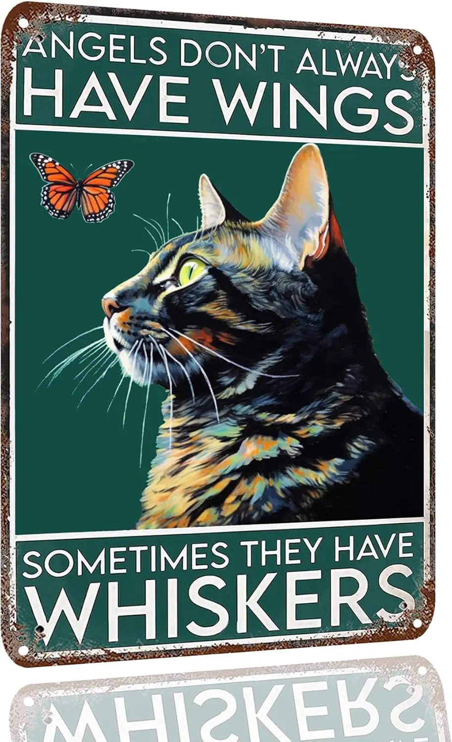 Black Cat Metal Tin Sign - Angels Don't Have Wings Sometimes They Have Whiskers - Vintage Tin Sign For Home Office Bathroom