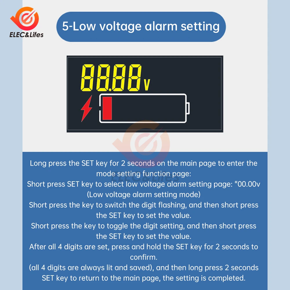 DC 7-100V Battery Capacity Indicator LCD Digital Electricity Meter Lead-acid Lithium LiFe PO4 Voltage Tester for Car Motorcycle